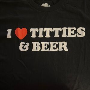 Spencer's Black Tee‎ with White and Red Print